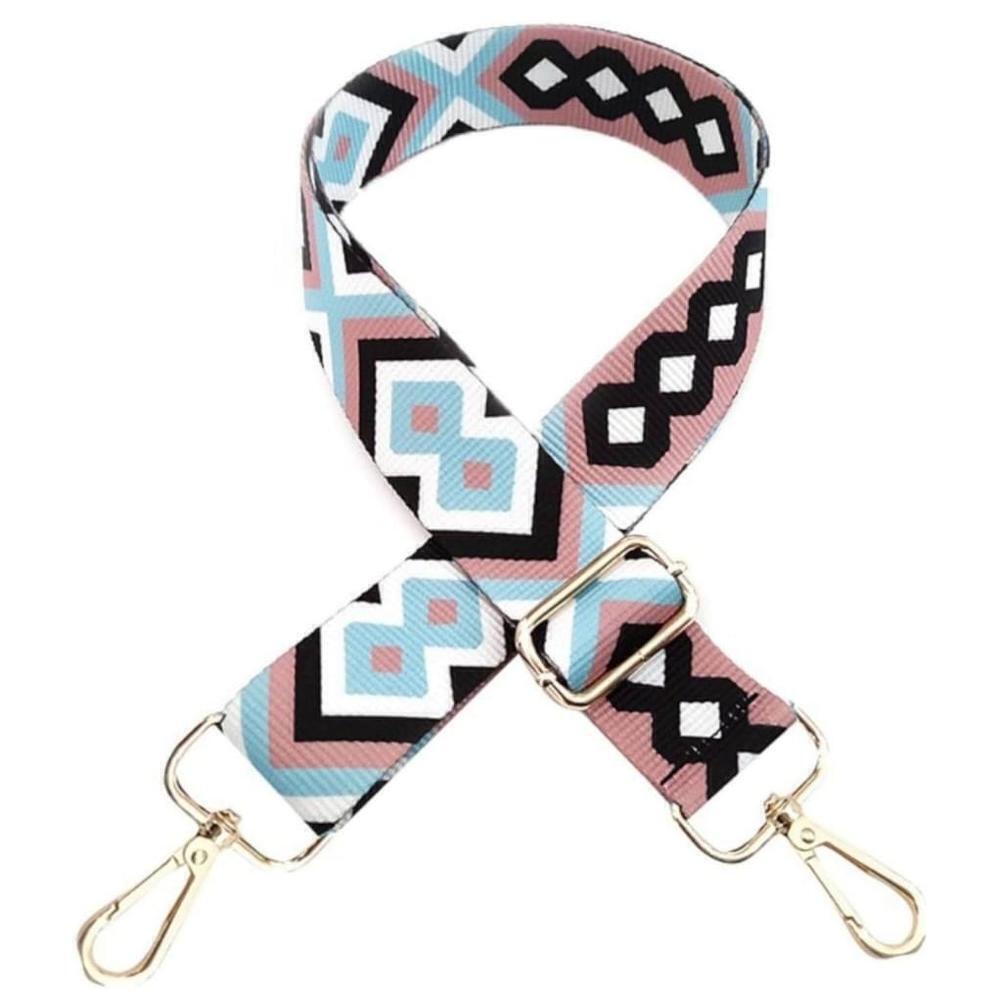 Geometric Pattern Adjustable Shoulder Strap In Blue And White - Picture 2 of 7
